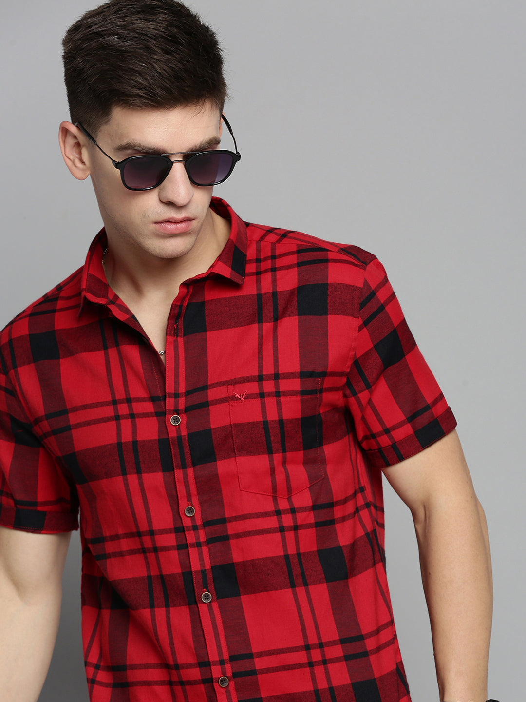Men Red Checked Casual Shirt