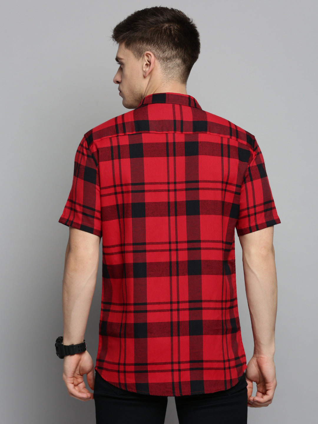 Men Red Checked Casual Shirt