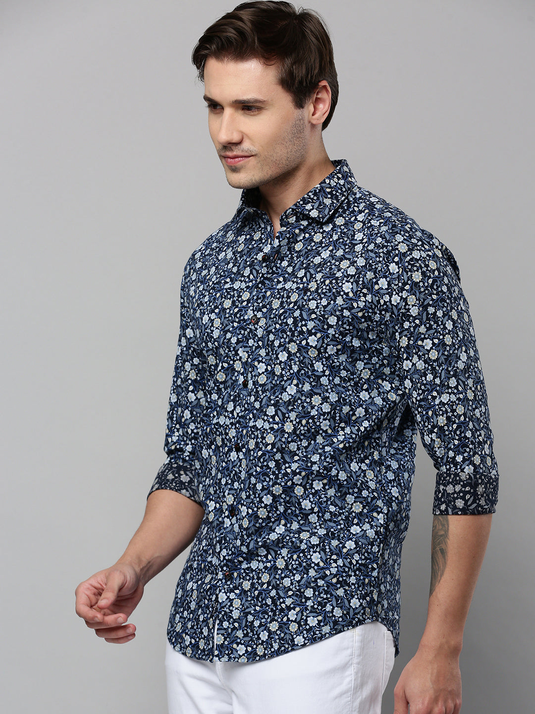 Men Navy Printed Casual Shirt