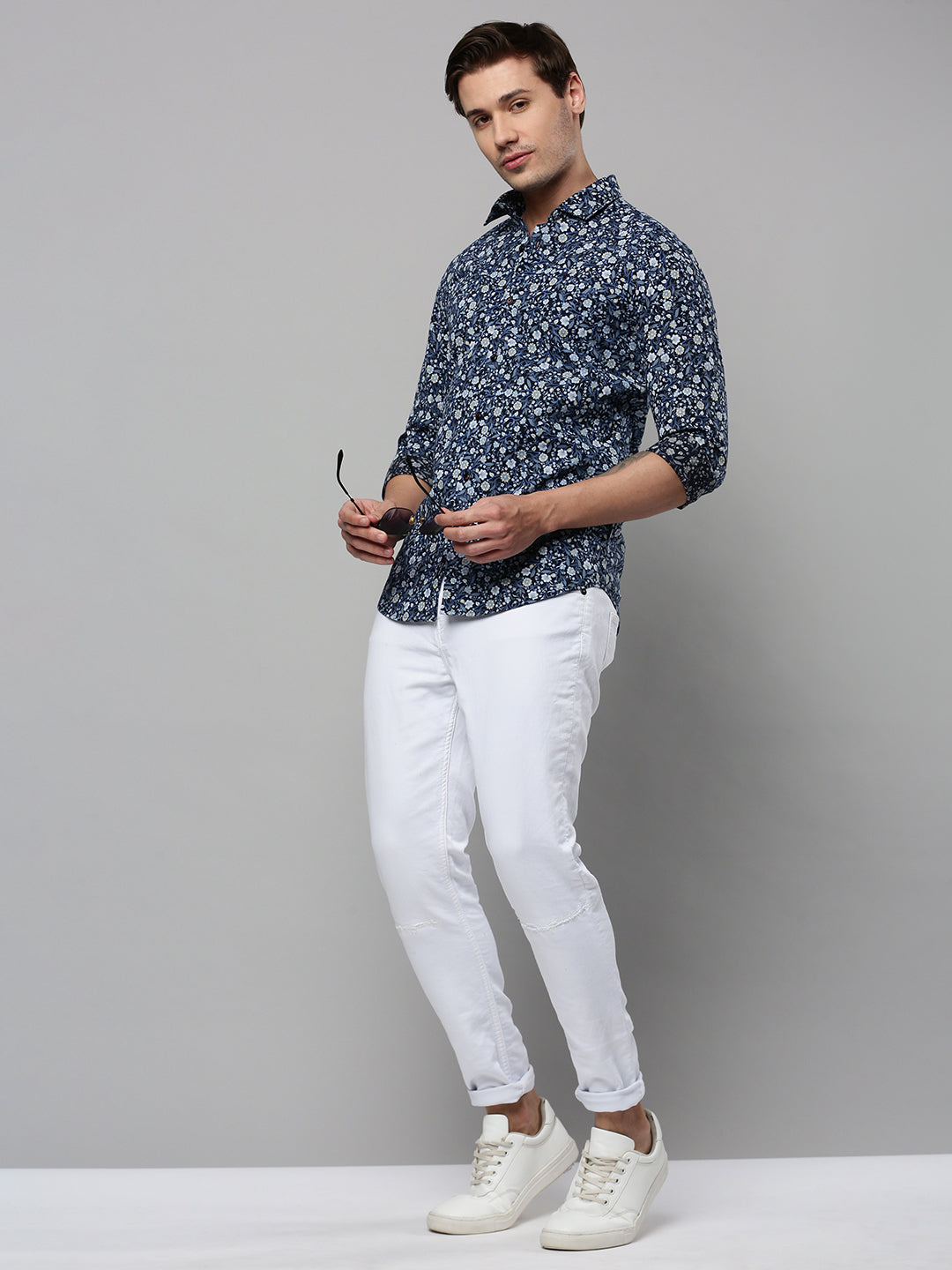 Men Navy Printed Casual Shirt