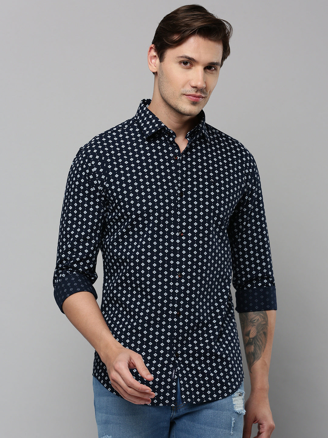 Men Navy Printed Casual Shirt