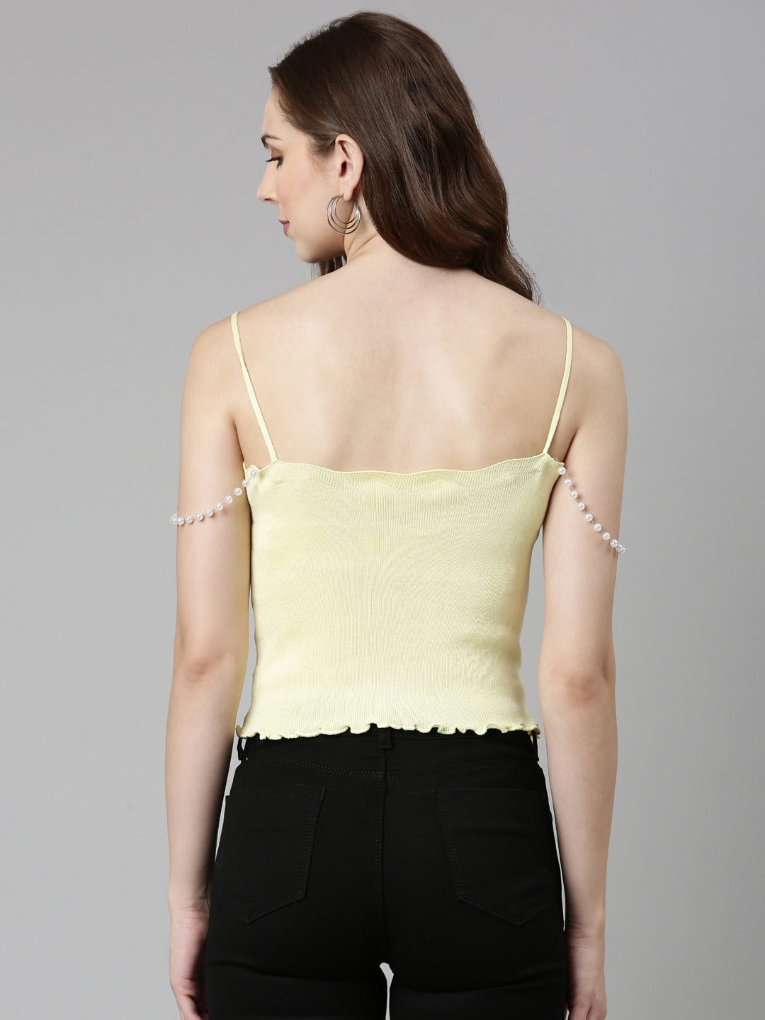 Shoulder Straps Solid Sleeveless Yellow Crop Tank Top