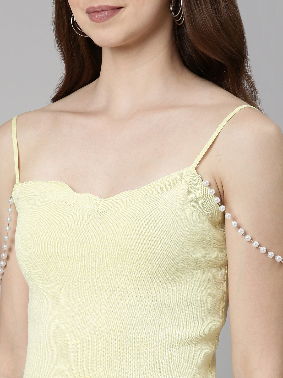 Shoulder Straps Solid Sleeveless Yellow Crop Tank Top