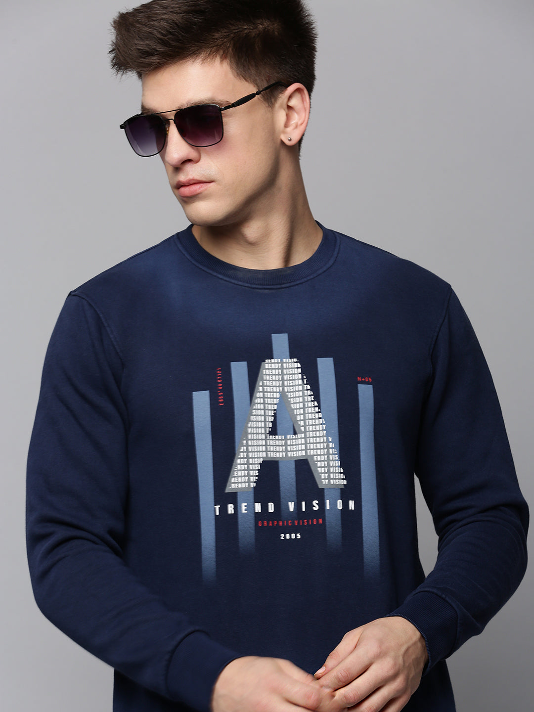 Men Navy Printed Sweatshirt