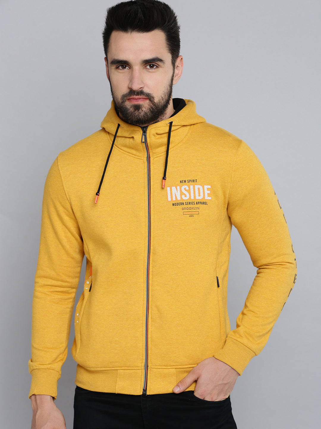 Men Yellow Solid Sweatshirt