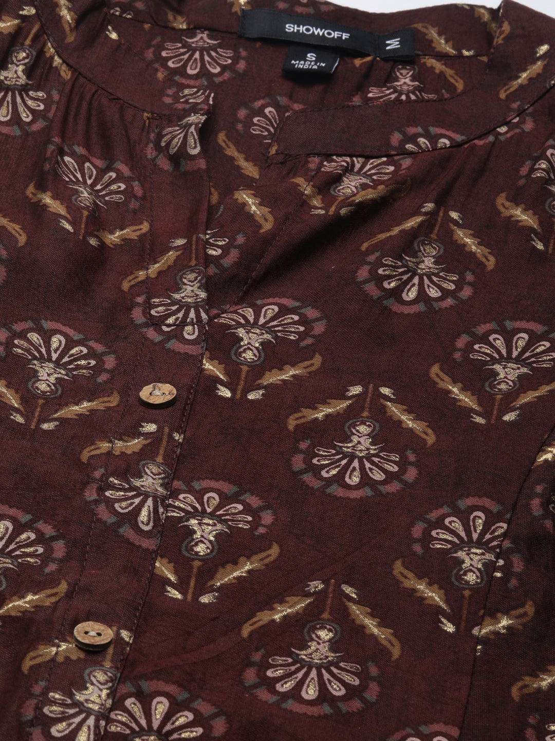 Women Maroon Floral Straight Kurta