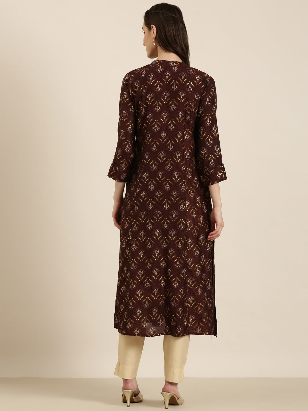 Women Maroon Floral Straight Kurta