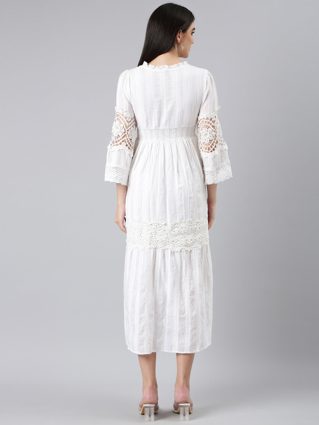 Women Off White Solid Fit and Flare Dress