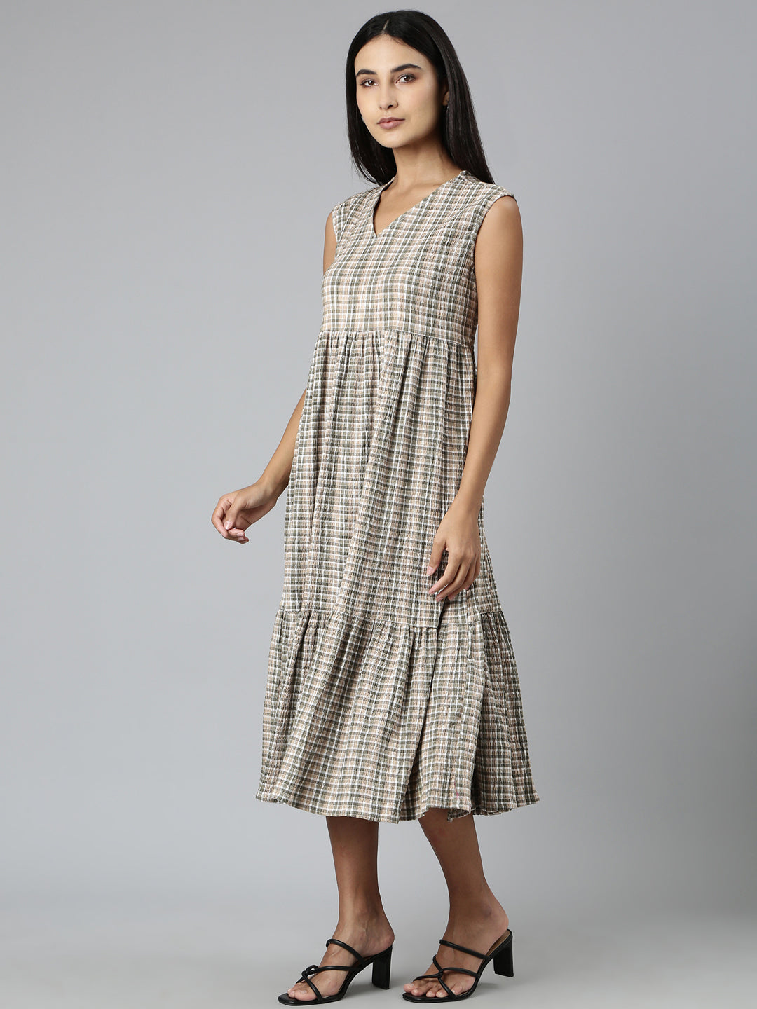 Women Olive Geometrical A-Line Dress