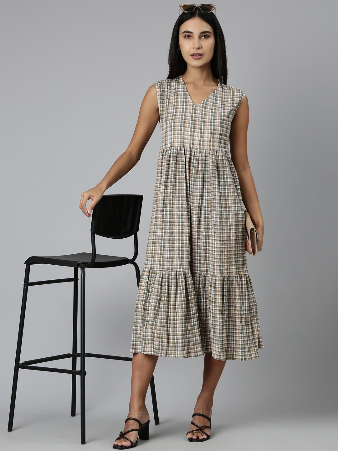 Women Olive Geometrical A-Line Dress
