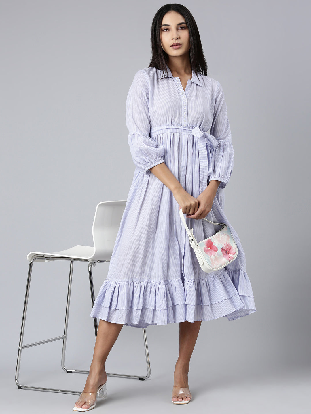 Women Blue Striped Fit and Flare Dress