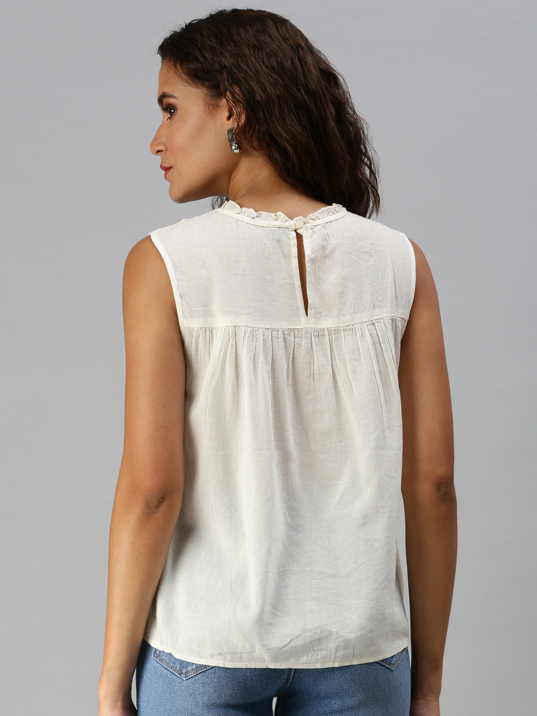 Women's White Solid Tops