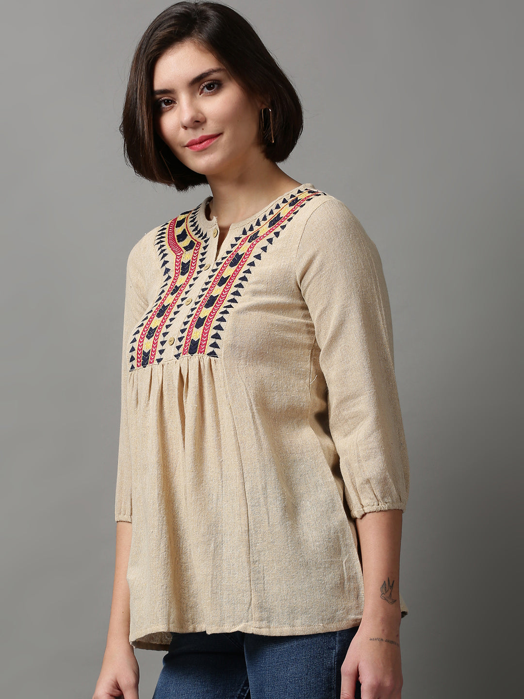 Women's Beige Solid Top