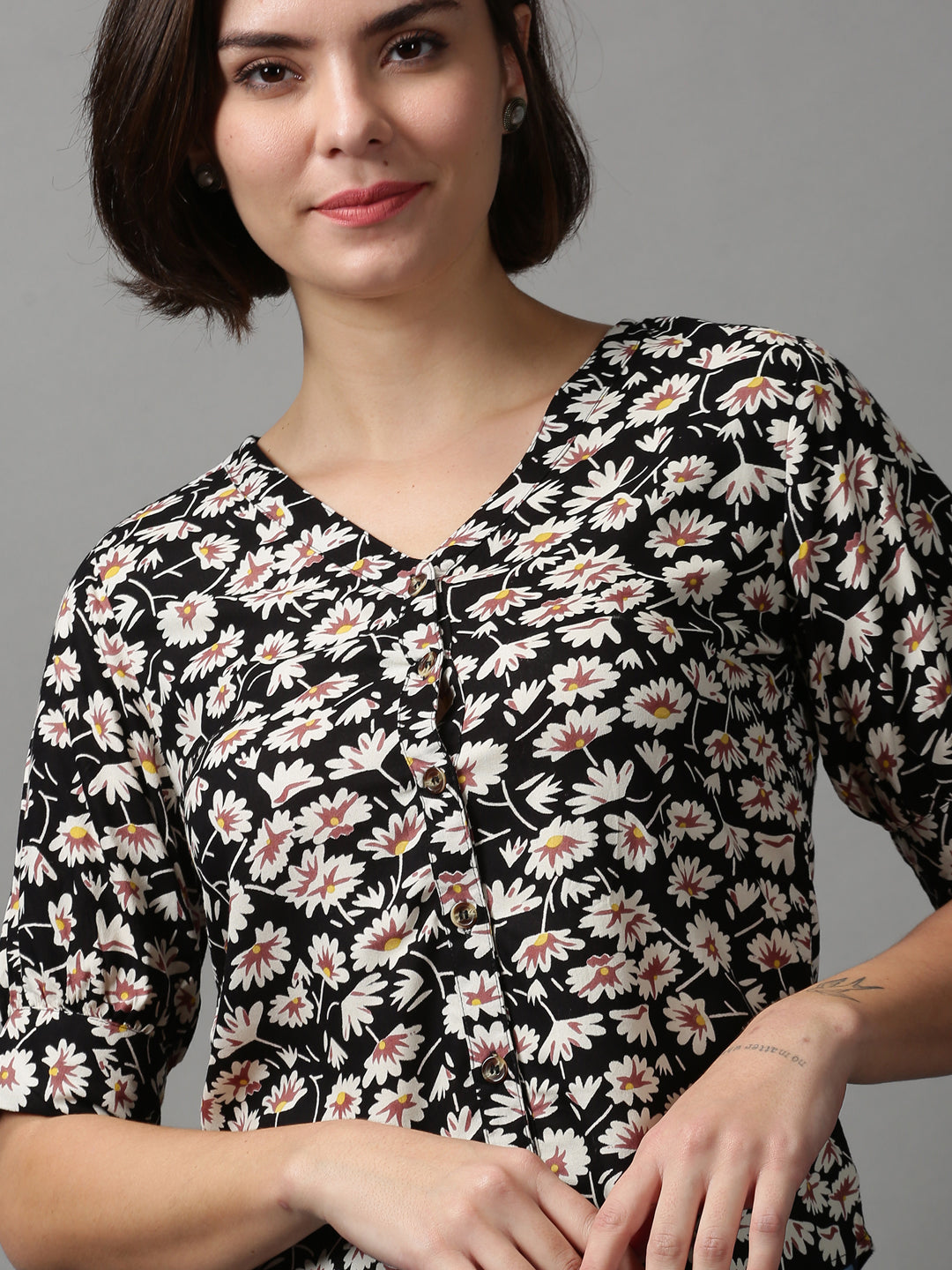 Women's Black Printed Top