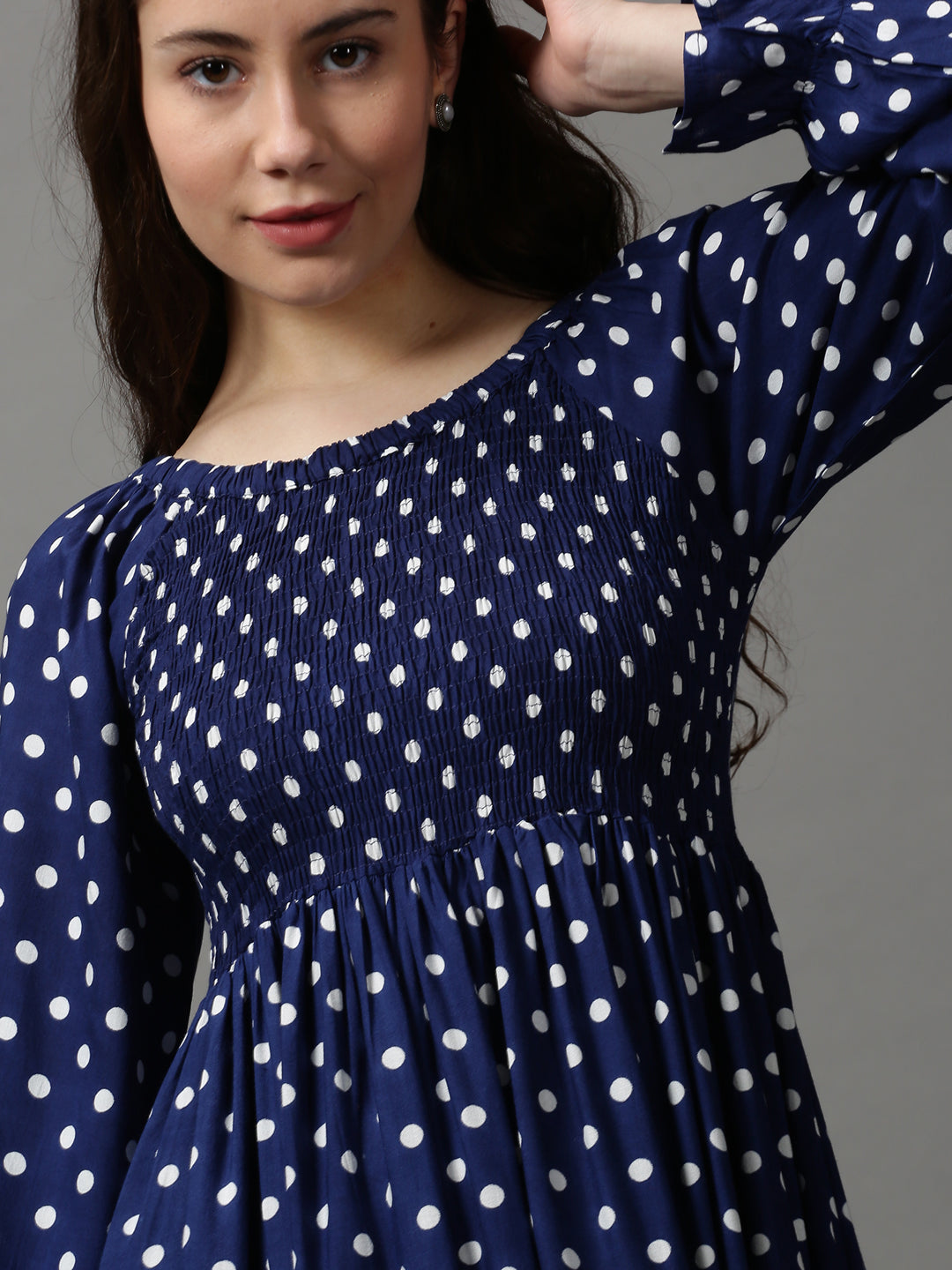 Women's Blue Printed Fit and Flare Dress