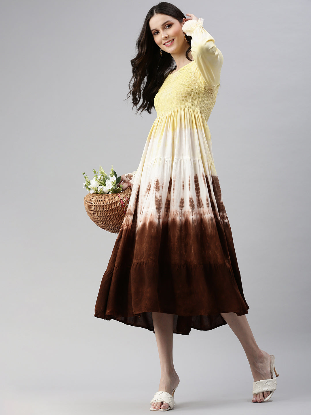 Women Yellow Colourblocked Fit and Flare Dress