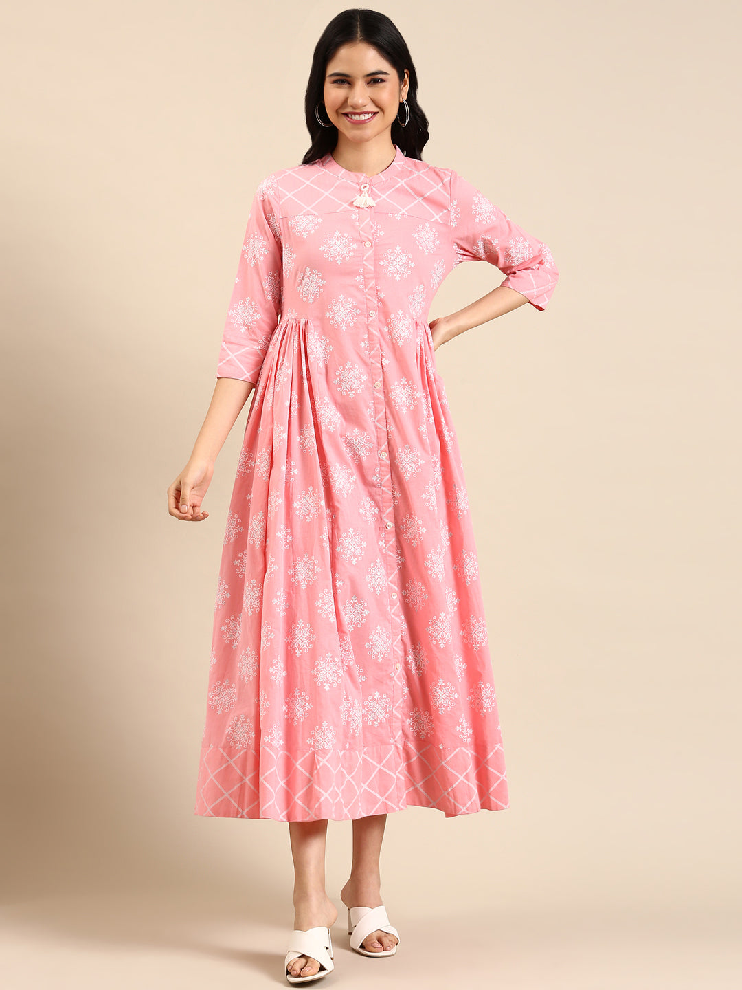 Women's Pink Solid A-Line Kurta