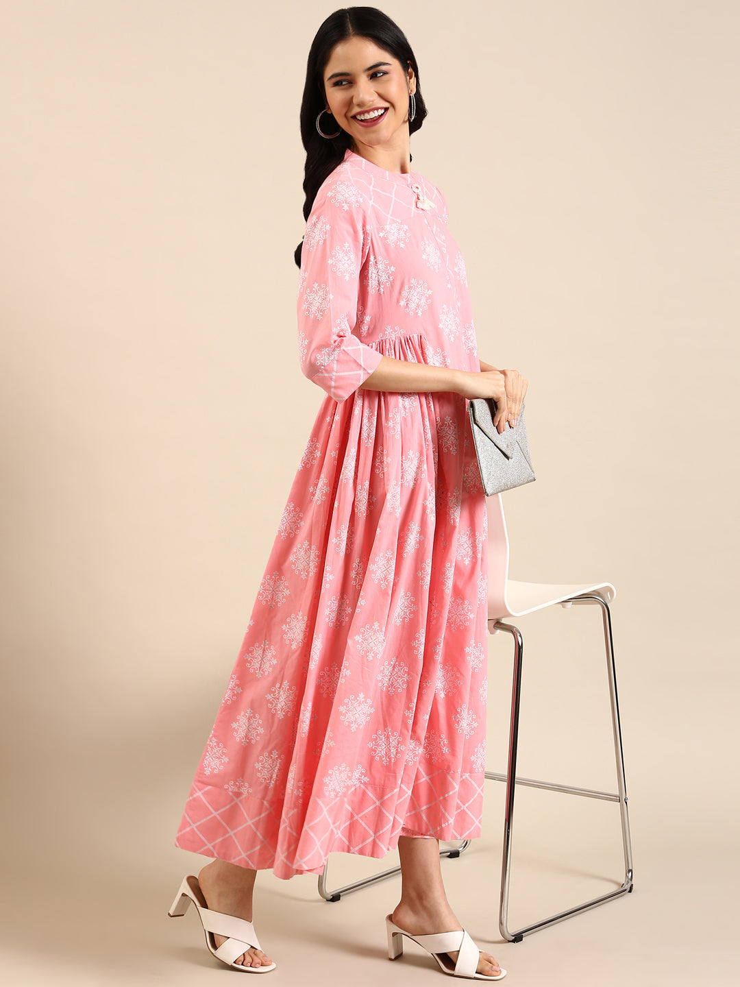 Women's Pink Solid A-Line Kurta