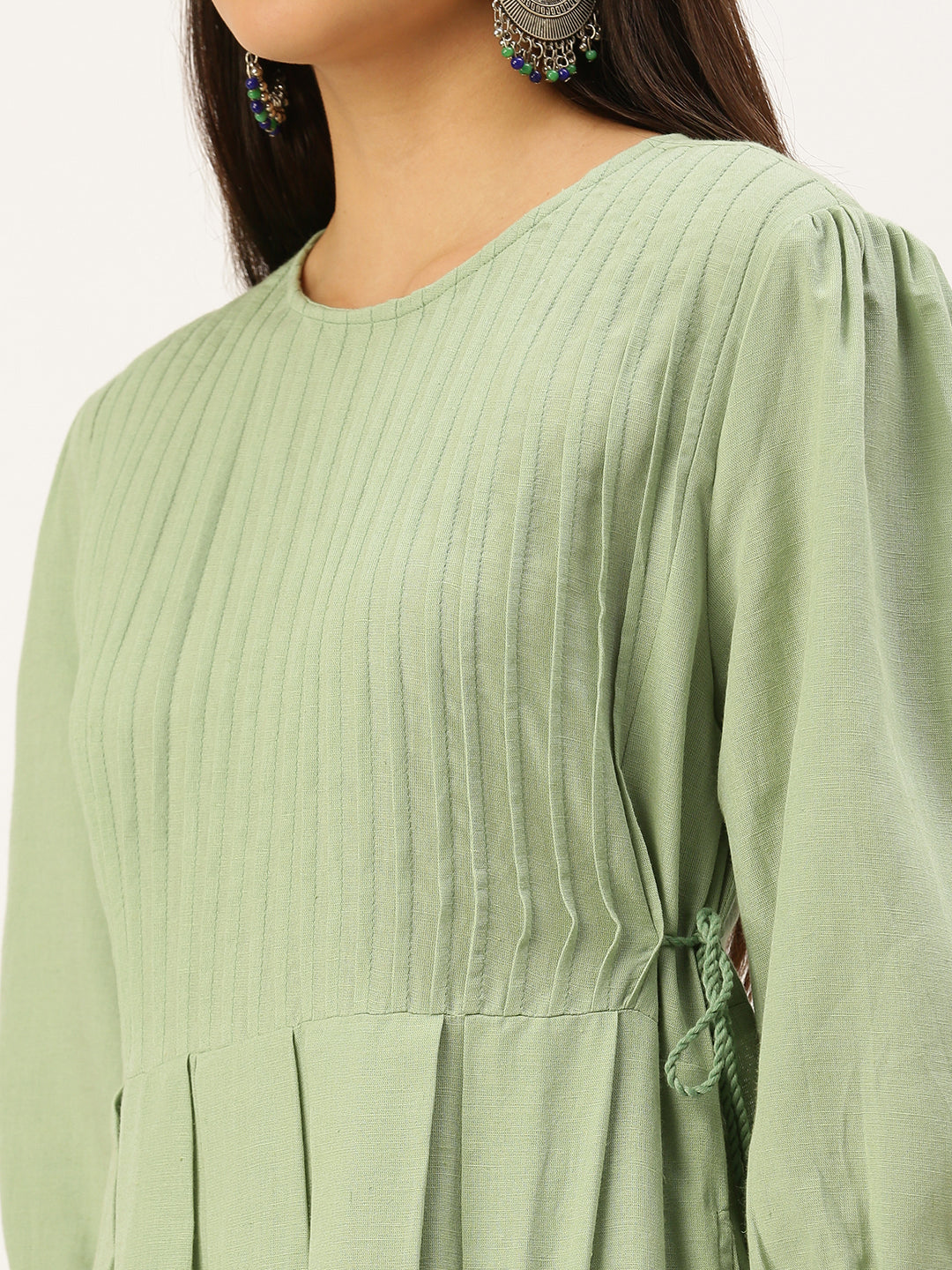 Women's Green Embroidered A-Line Kurtas