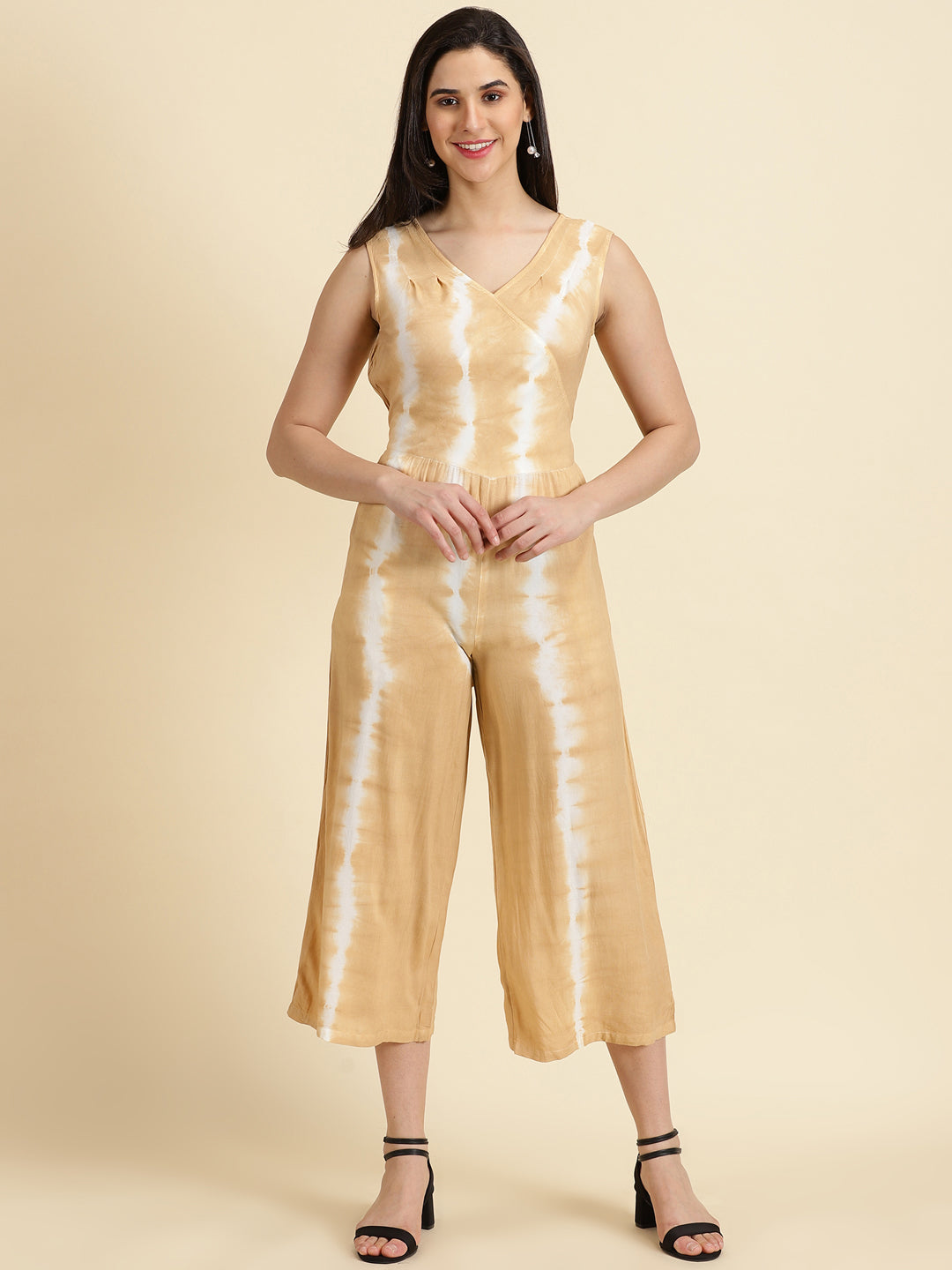 Women's Beige Printed Jumpsuit