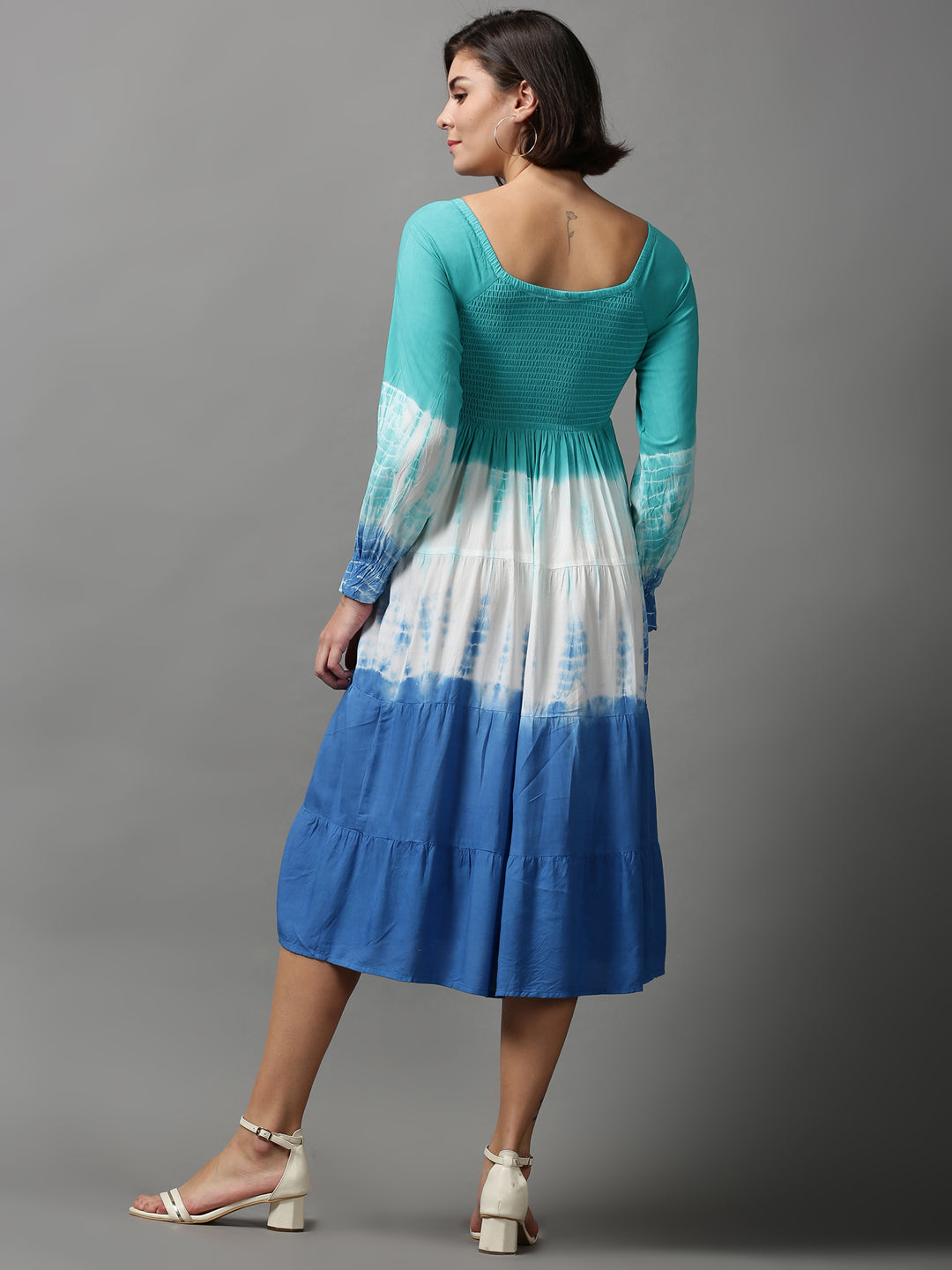 Women's Blue Tie Dye Fit and Flare Dress