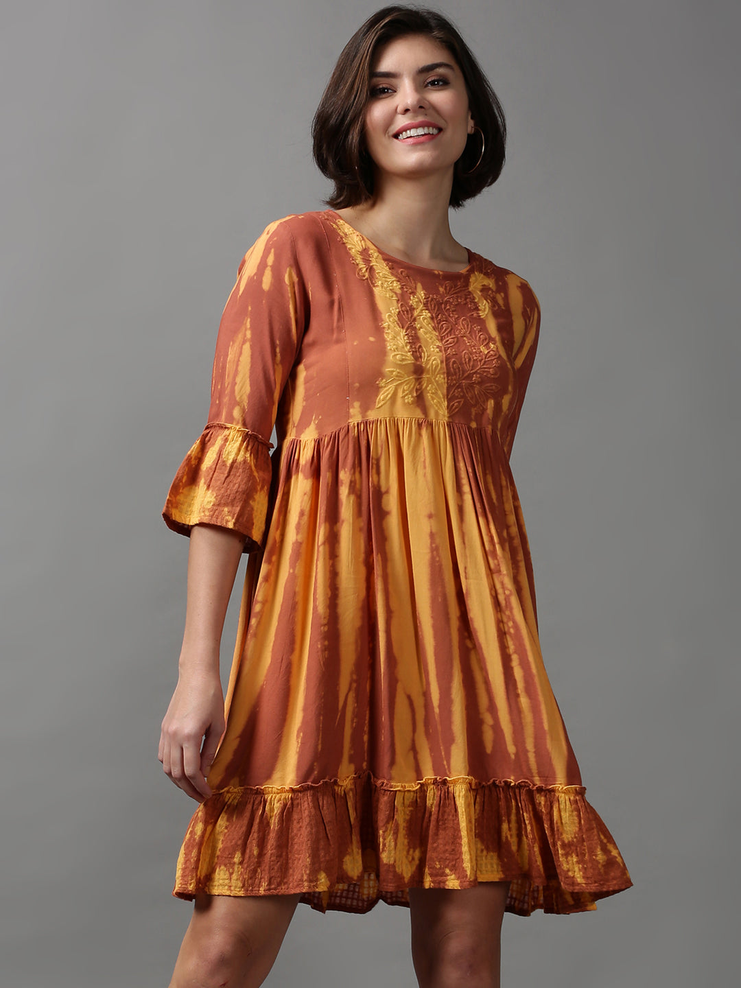 Women's Brown Tie Dye Empire Dress