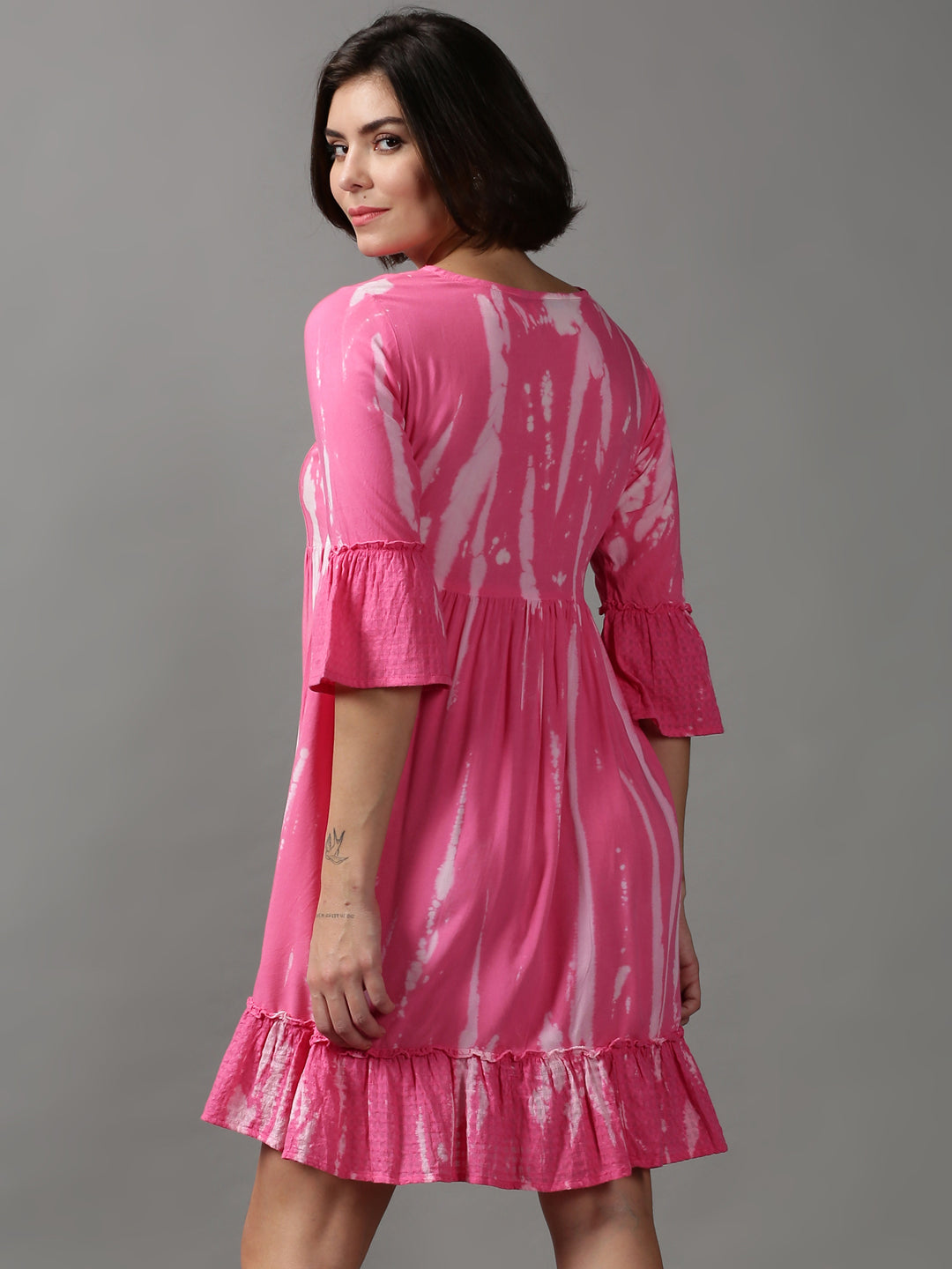Women's Pink Tie Dye Empire Dress