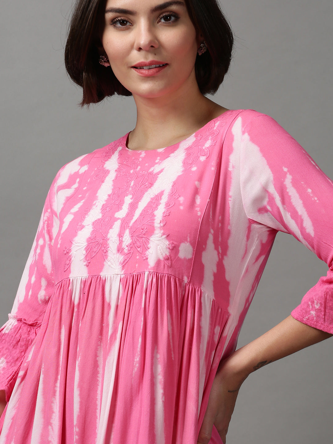 Women's Pink Tie Dye Empire Dress