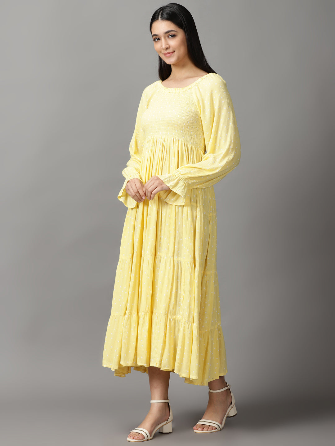 Women's Yellow Polka Dots Fit and Flare Dress