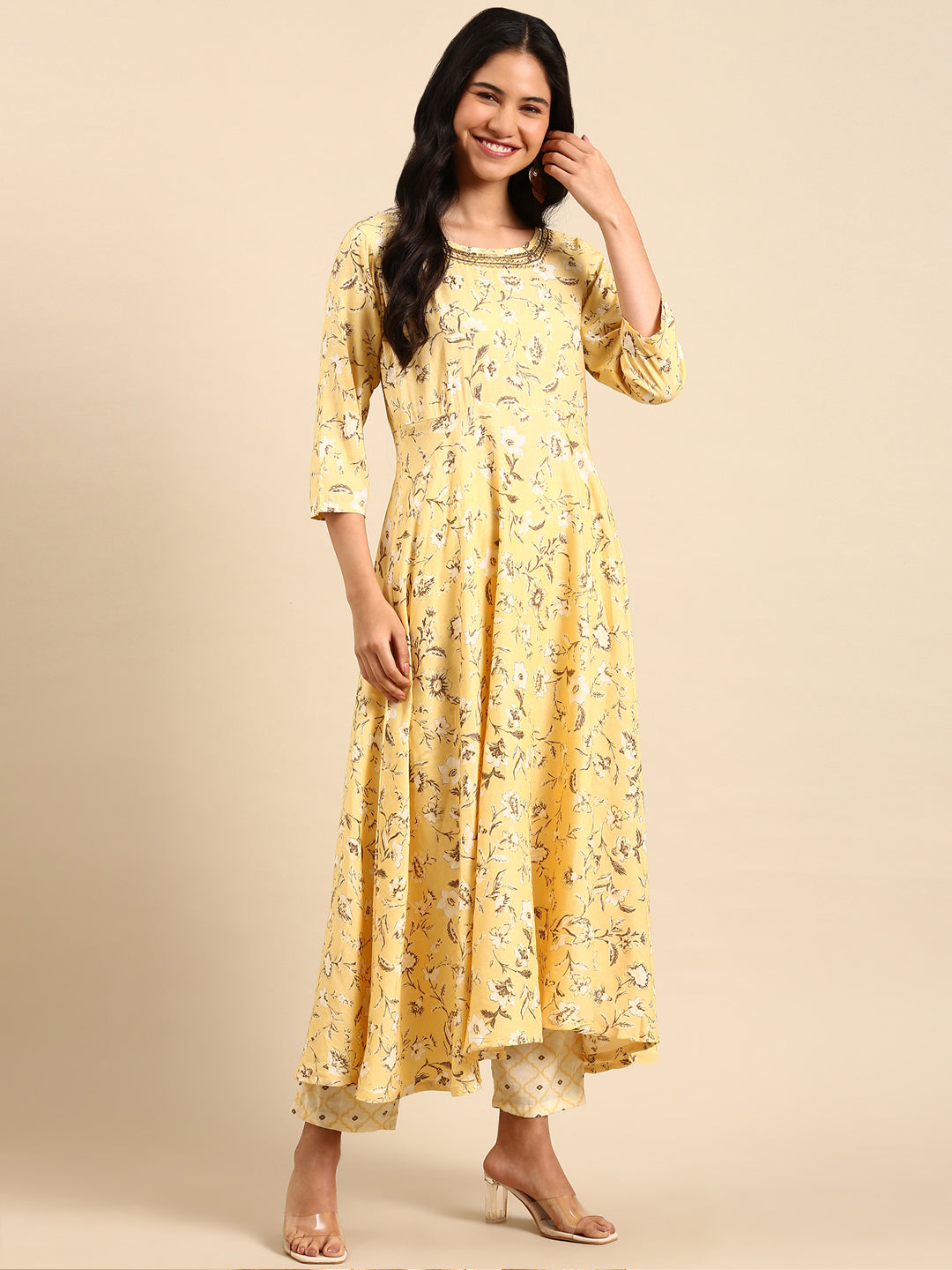 Women's Yellow Printed Kurta Set