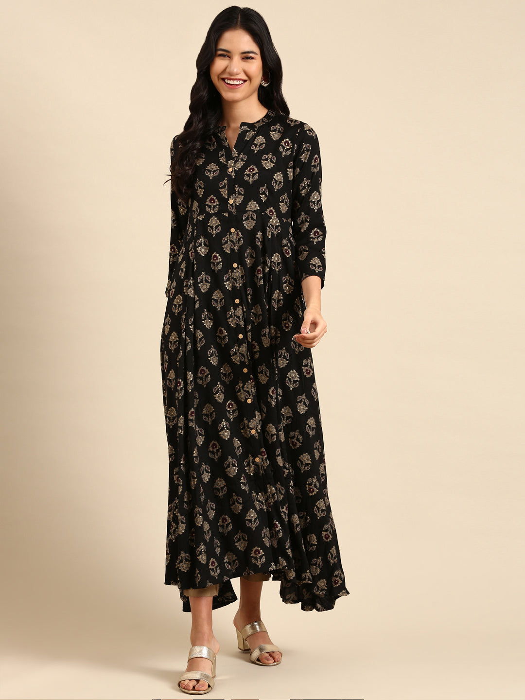 Women's Black Printed Anarkali Kurta