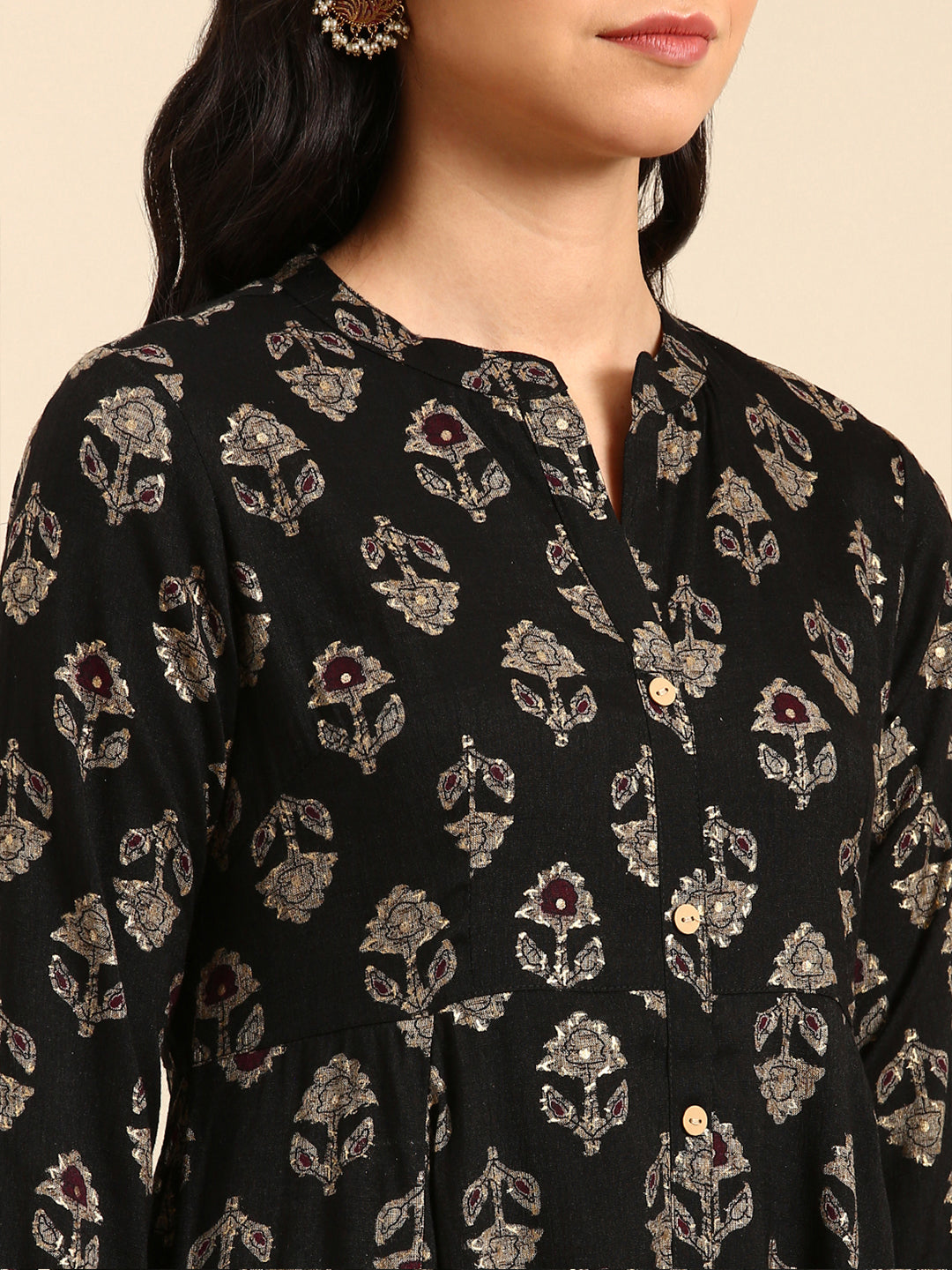 Women's Black Printed Anarkali Kurta