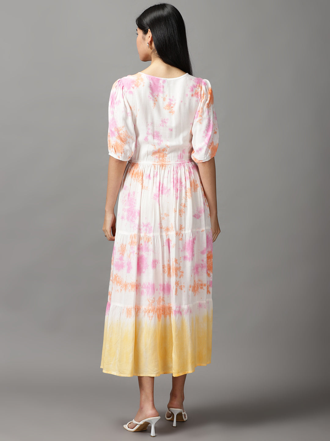 Women's White Tie Dye Fit and Flare Dress