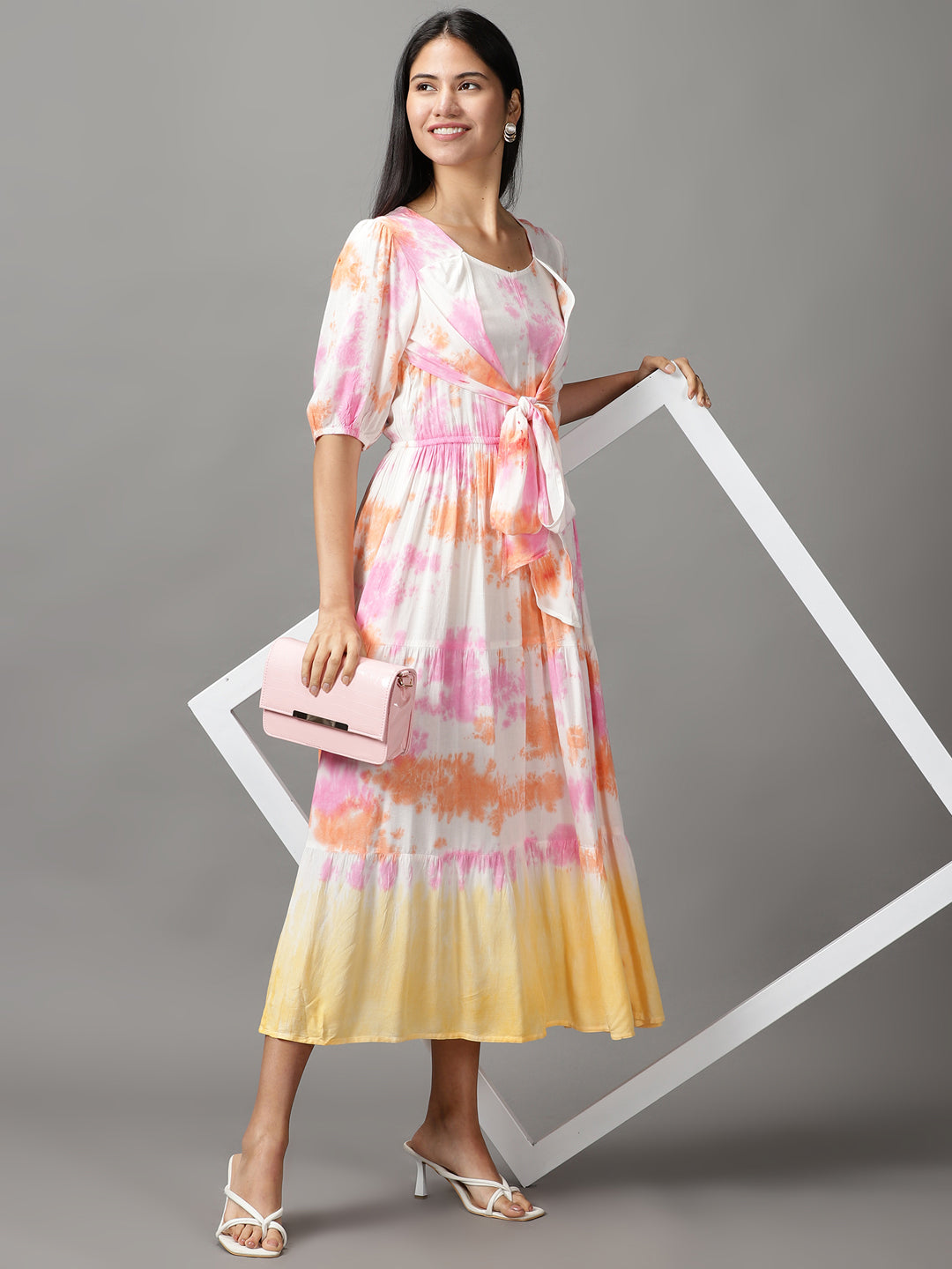 Women's White Tie Dye Fit and Flare Dress