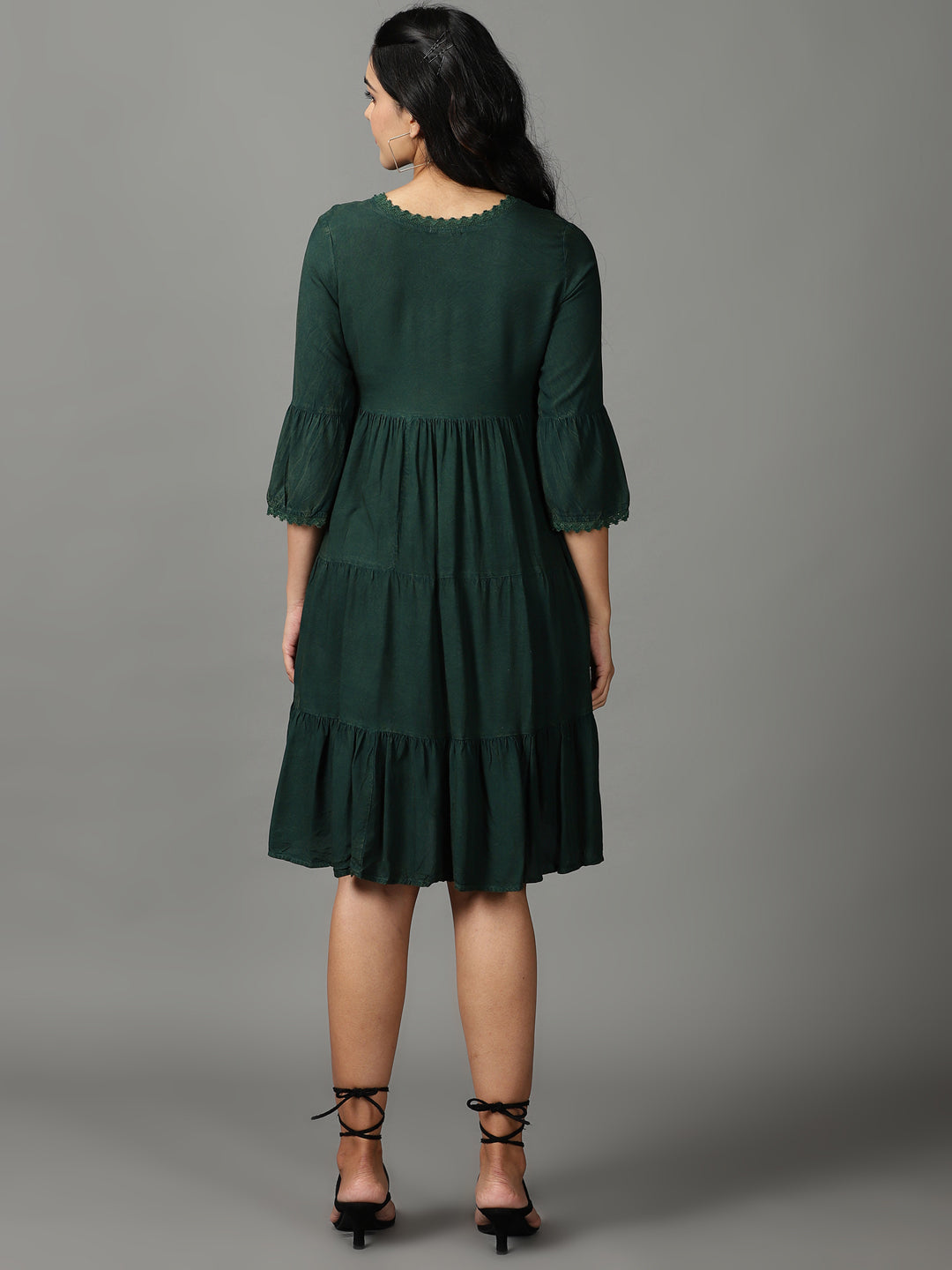 Women's Olive Solid Empire Dress