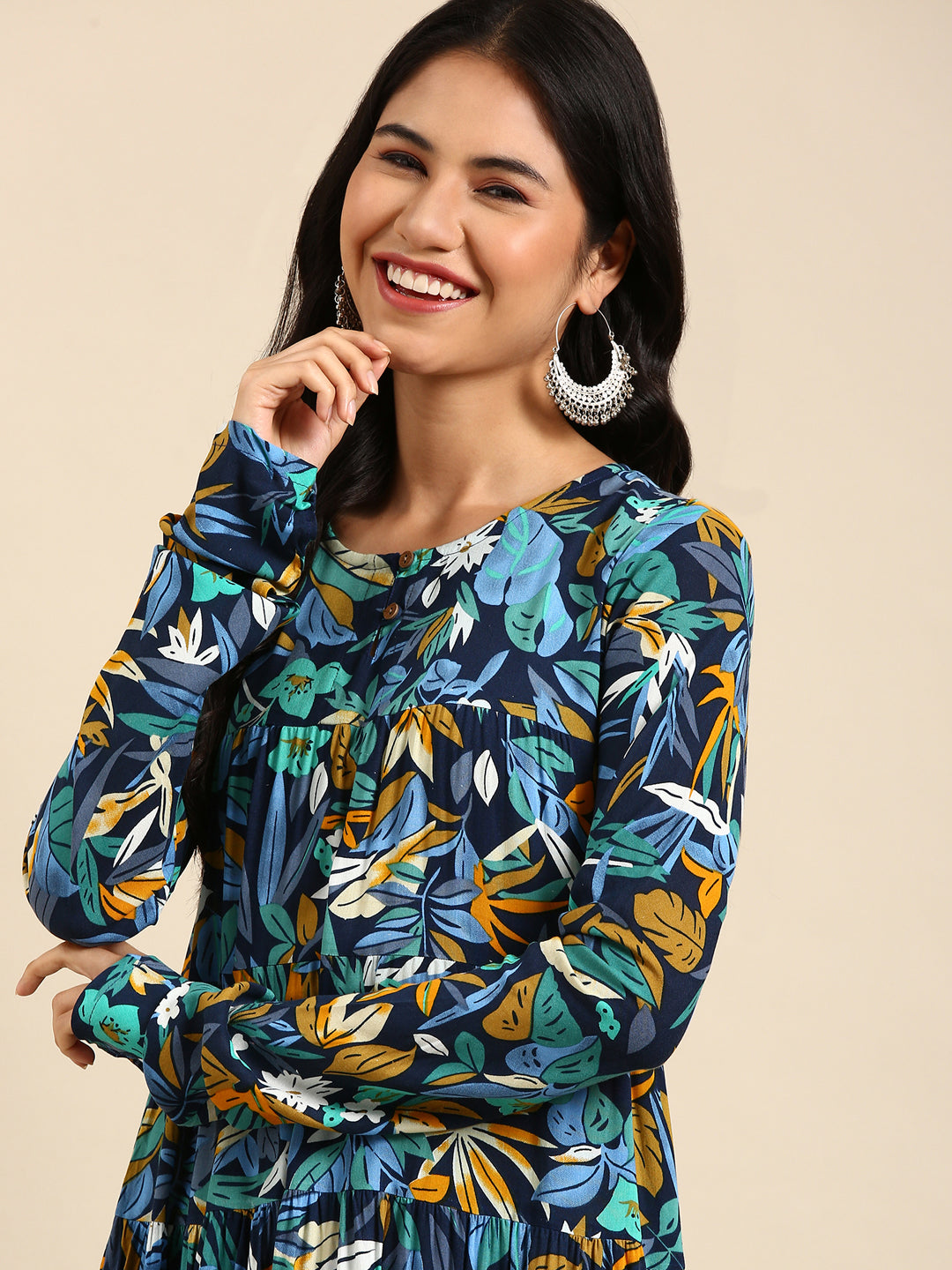 Women's Blue Printed Straight Kurta