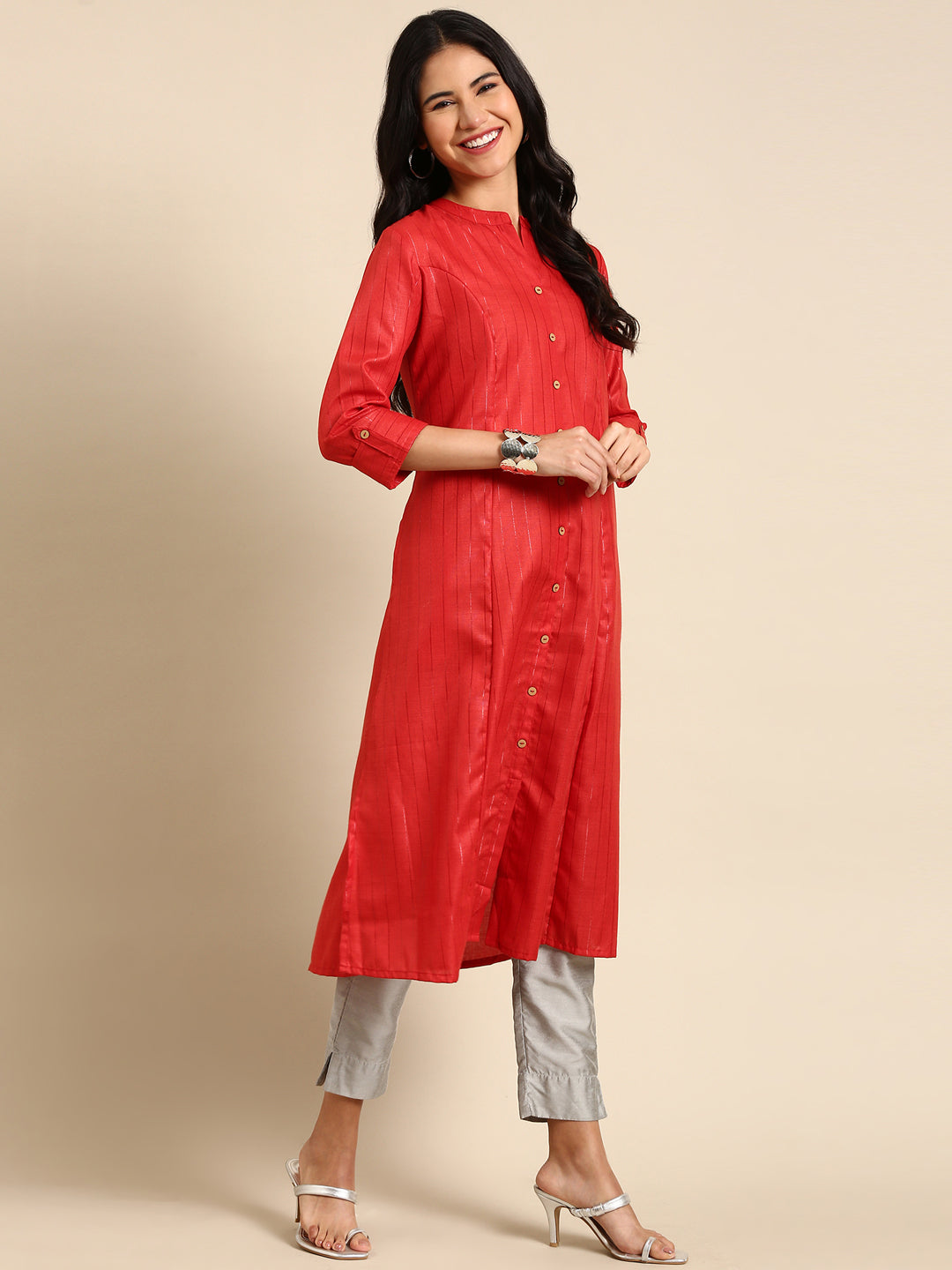 Women's Rust Embroidered Straight Kurta