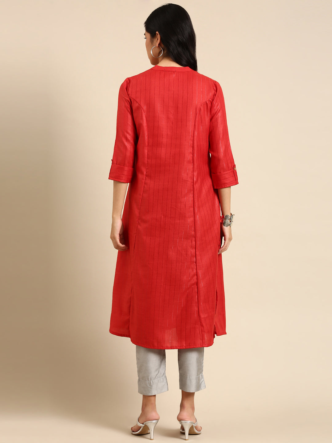 Women's Rust Embroidered Straight Kurta