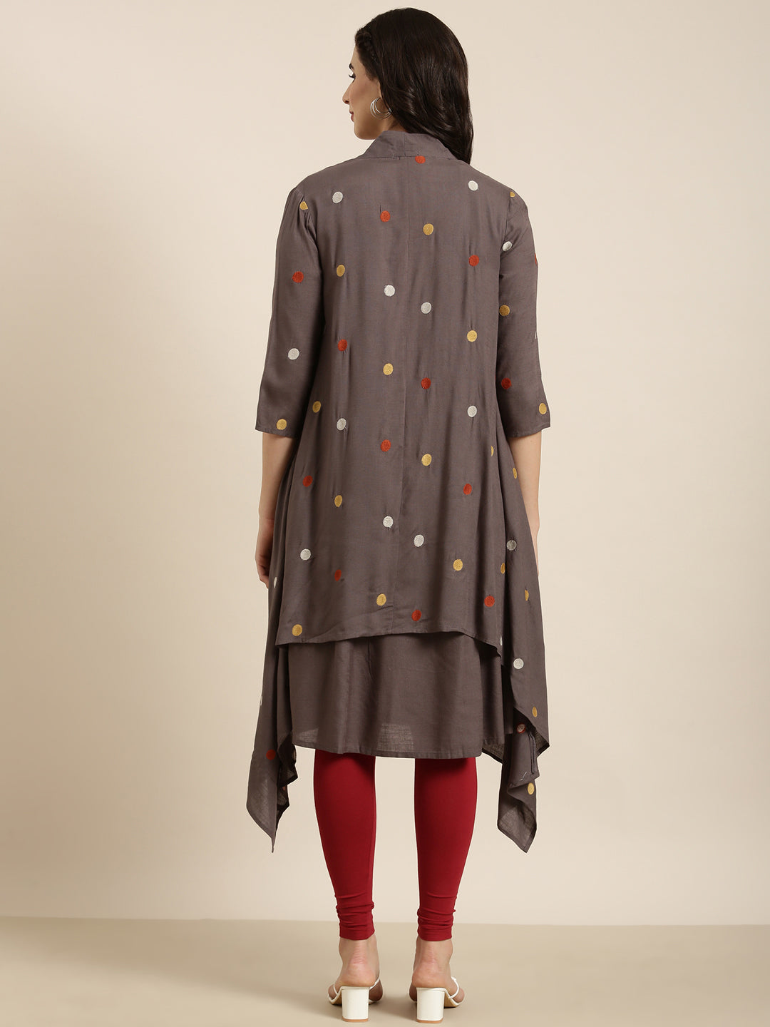 Women A-Line Grey Solid Kurta Comes With Overcoat
