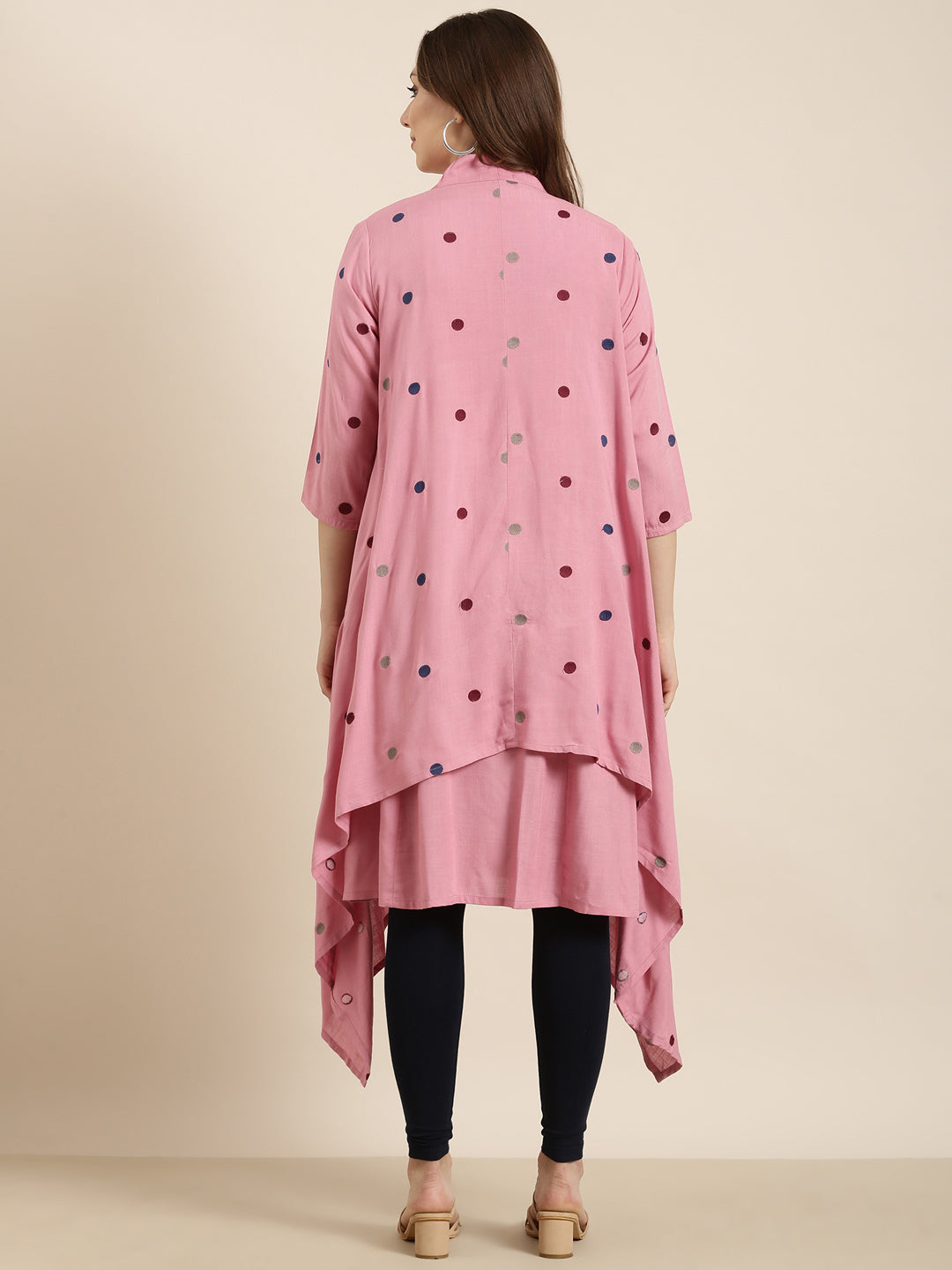 Women A-Line Pink Solid Kurta Comes With Overcoat