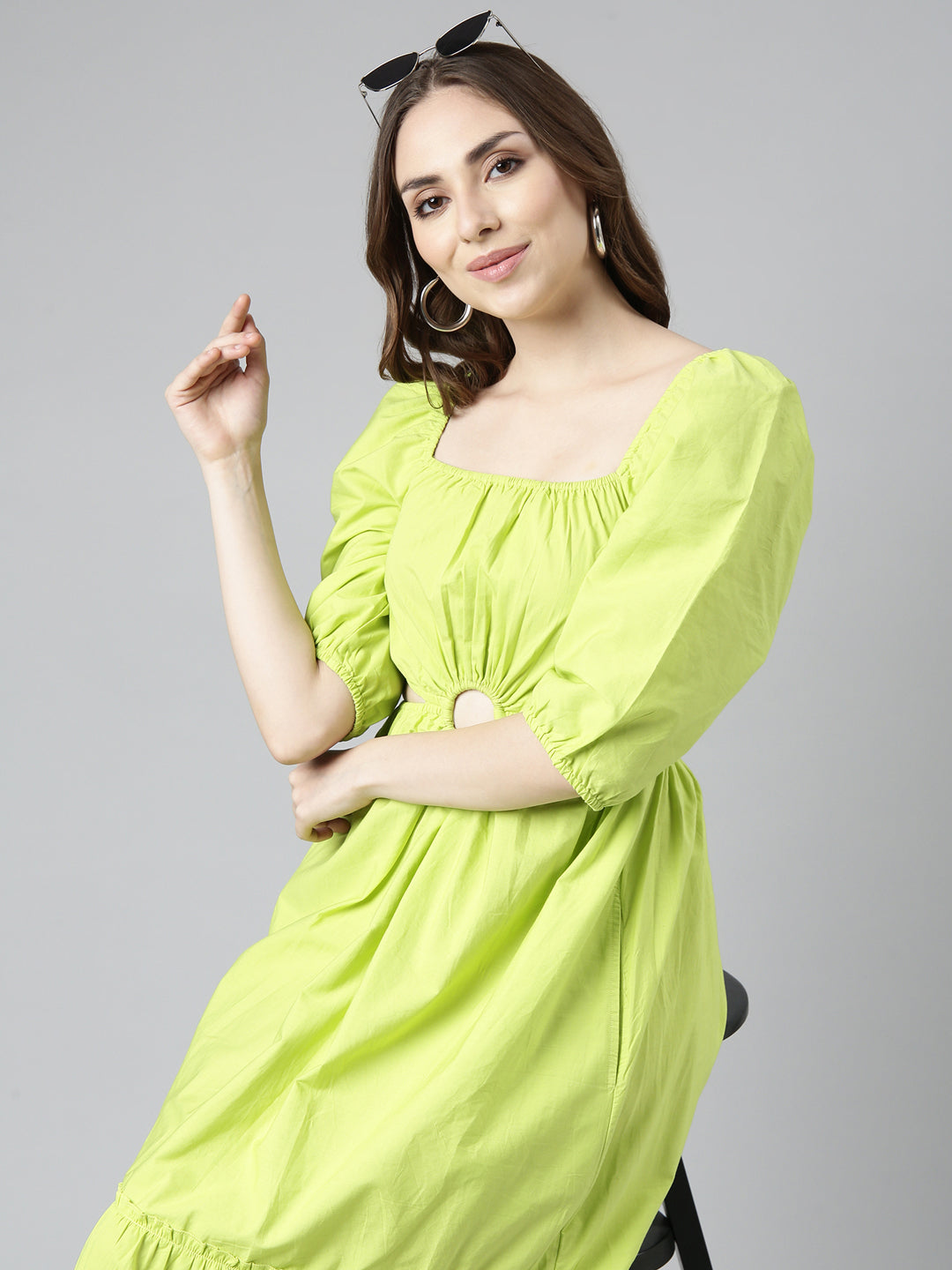 Women Green Solid Fit and Flare Dress