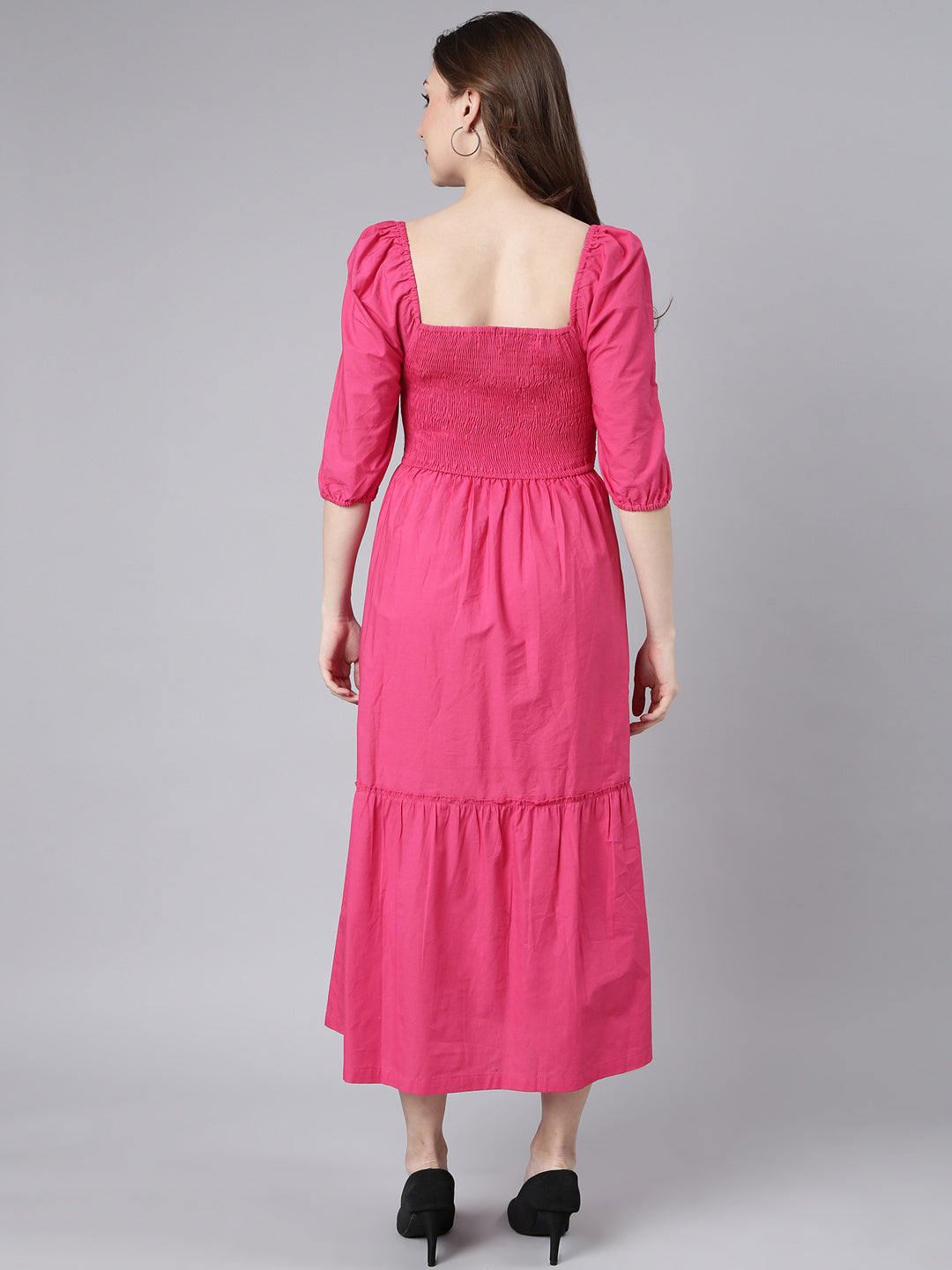 Women Pink Solid Fit and Flare Dress