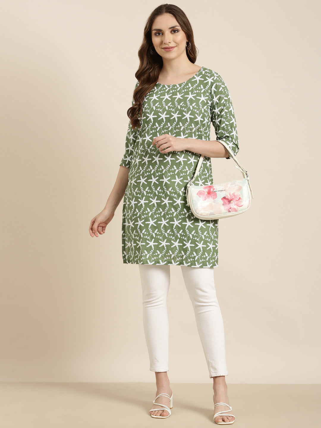 Women Floral Green Straight Kurti