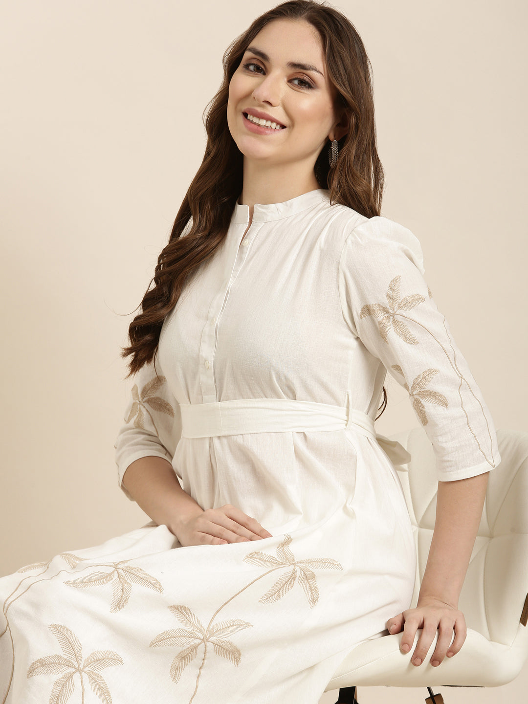 Women A-Line White Solid Kurta and Trousers Set