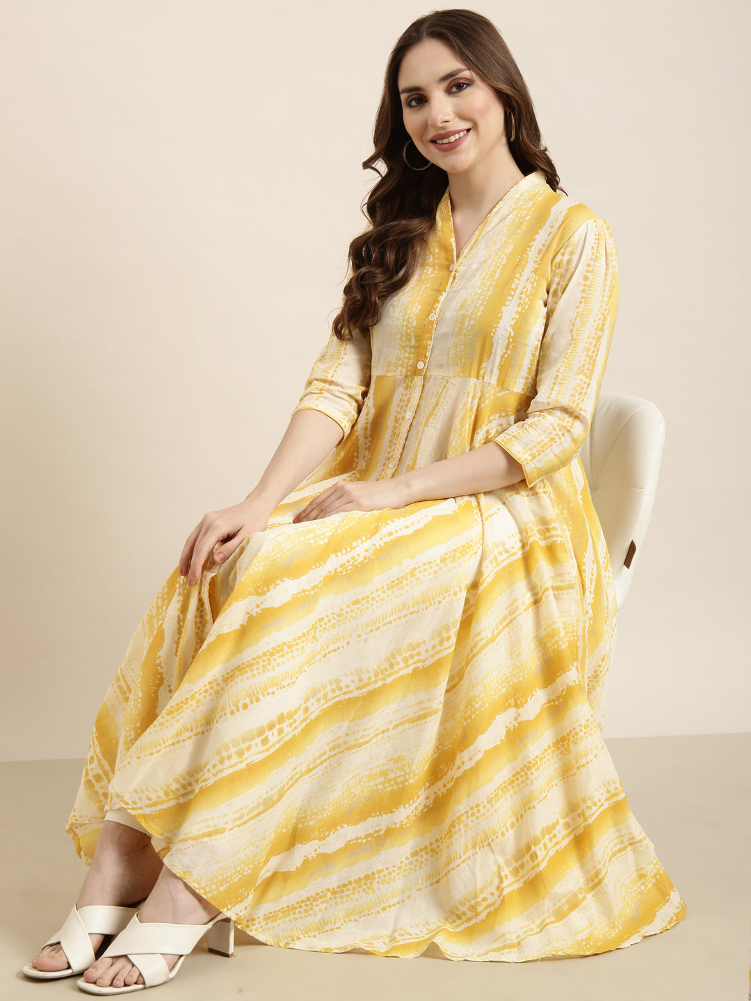 Women Anarkali Yellow Embellished Kurta