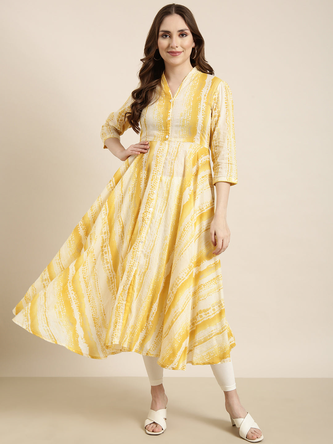 Women Anarkali Yellow Embellished Kurta
