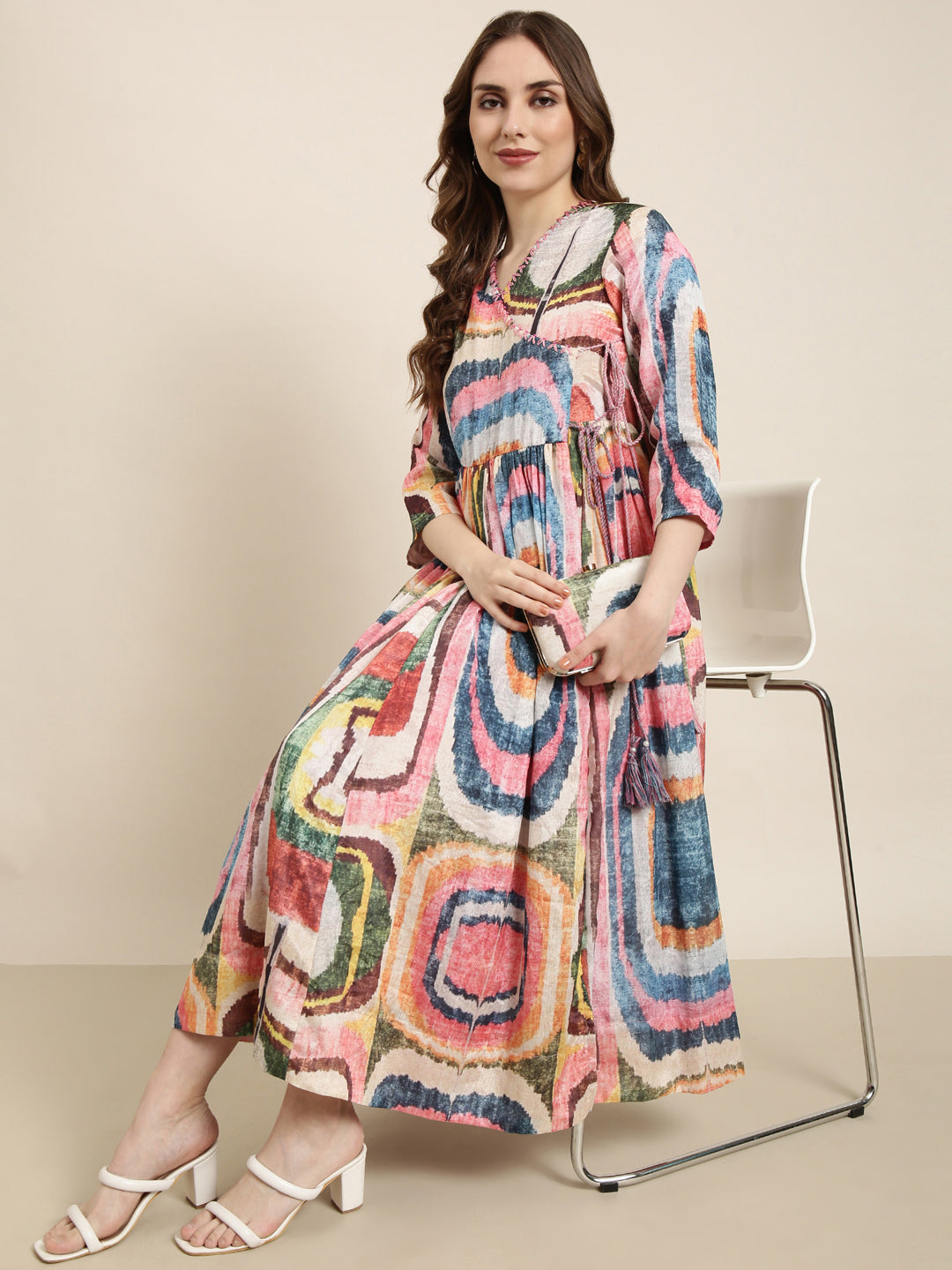 Women Multi Abstract Wrap Dress