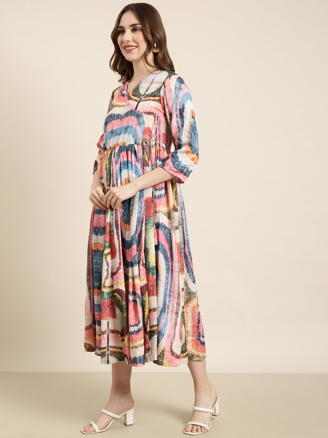 Women Multi Abstract Wrap Dress