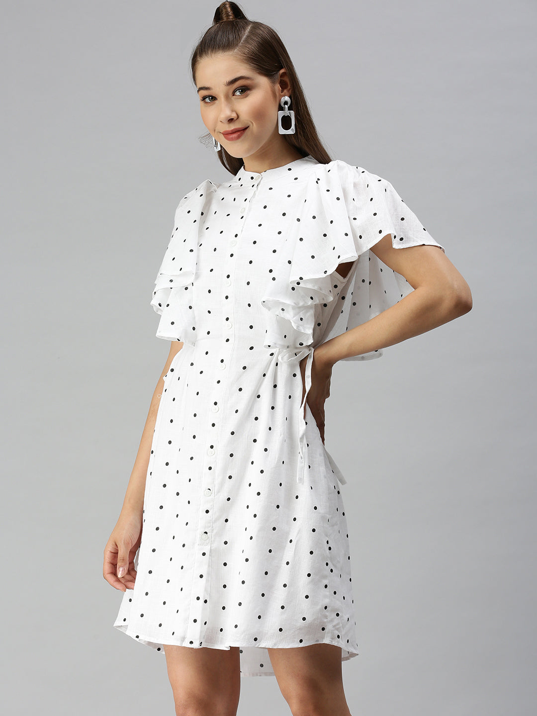 Women's White Printed Shirt Dress