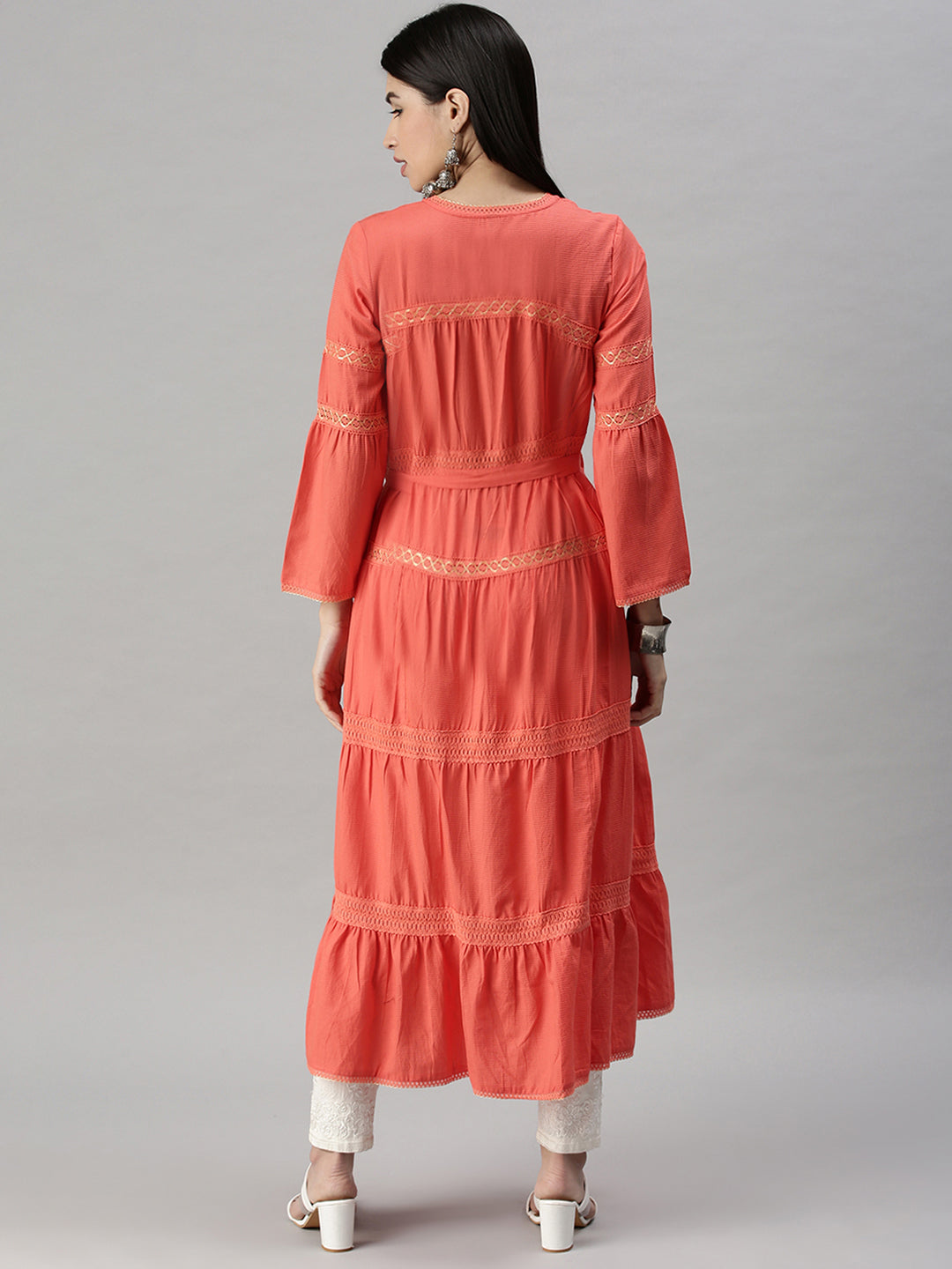 Women's Peach Solid Anarkali Kurta